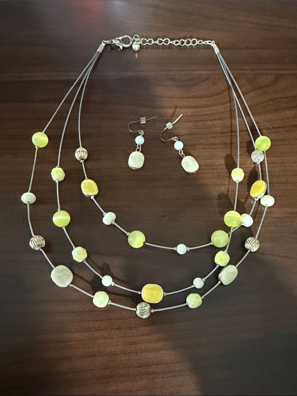 Multi-Strand Yellow Bead Necklace and Earring Set
